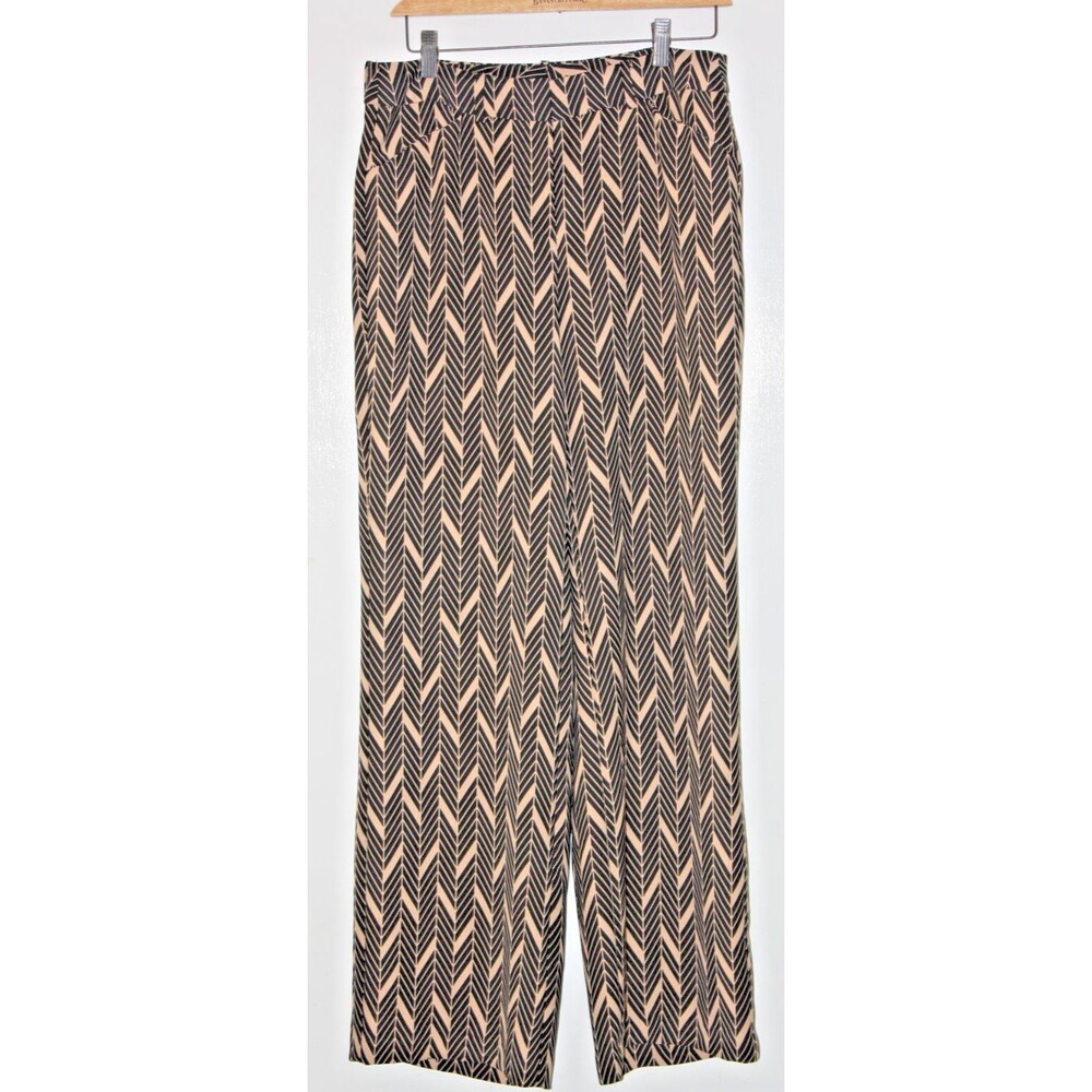 Chicos Wide Leg Pants Womens Size 3 /16 Brown & Tan Chevron